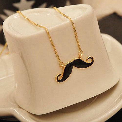 MUSTACHE NECKLACE 2&quot; Black Enamel Charm Pendant 27&quot; Chain Handlebar Mous... - $1.95