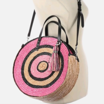 Rebecca Minkoff Pink and Beige Wicker Concentric Circle Tote Hand Bag - £75.06 GBP
