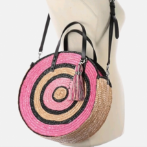 Rebecca Minkoff Pink and Beige Wicker Concentric Circle Tote Hand Bag - £75.51 GBP