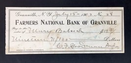 Farmers National Bank Antique Check 1902 Granville New York - £11.59 GBP