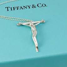 18&quot; Tiffany &amp; Co 27mm Sterling Silver Crucifix Elsa Peretti Cross Necklace - £386.01 GBP