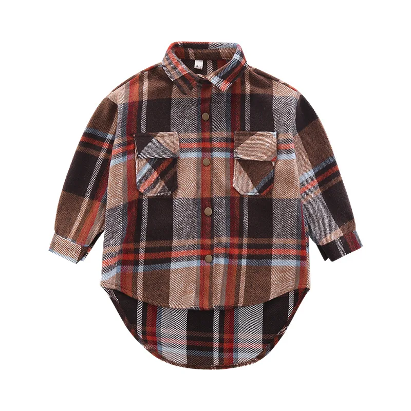 Fashion Baby Girl Plaid Shirt Jacket Cotton Warm Child Shirt Thick Loose Outfit  - £54.33 GBP