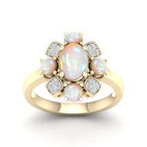 Oval Cut Ethiopian Opal and 0.10Ct Diamond Cocktail Ring in 10K Yellow Gold - £560.24 GBP
