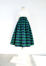 Winter Green Houndstooth Midi Skirt Women A-line Plus Size Wool Midi Party Skirt image 2