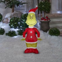 Holiday Inflatable Airblown Grinch As Santa Led Lights Up 4 Ft Home Yard Décor - £52.47 GBP