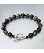 Handmade Vintage Sterling Silver Toggle Brown &amp; Black Bead Bracelet 7 1/2" - $14.84