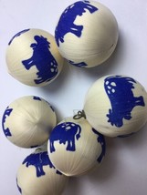 Six Christmas Ornaments  Blue Country Dairy Cow XMas Hand Stamped - $16.06
