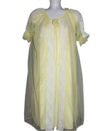 VTG Yellow Chiffon Lace Trim Puffy Sleeves Robe Sleeveless Gown Peignoir... - $86.15 CAD
