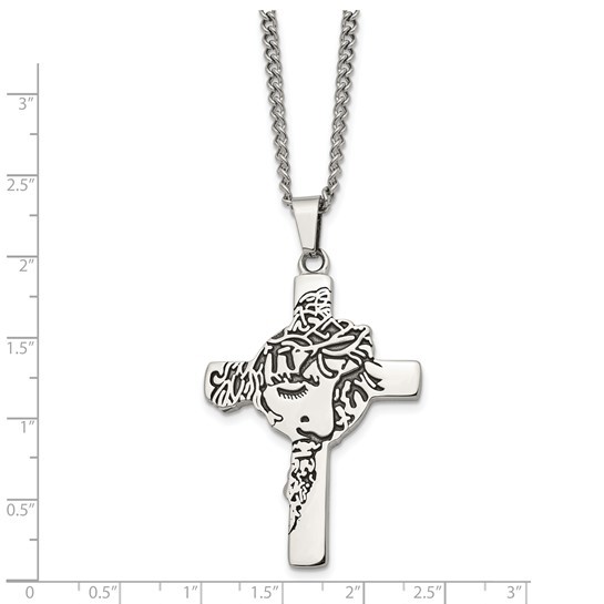 Stainless Steel Jesus Face Cross Pendant with 24" Curb Chain Item image 3