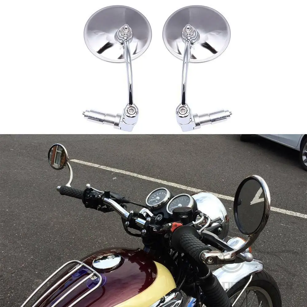 Universal  7/8&quot; Chrome Round MotorcycleBar End Mirrors For Honda Kasasaki - £43.51 GBP