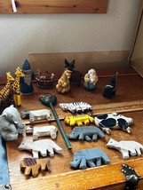 Large Mixed Lot of Painted Wood &amp; Resin Noah &amp; Animals Various Figurines – - $14.89