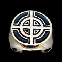  Sterling silver ring Celtic Ringed Cross medieval Ireland Pagan symbol with Bla - £80.42 GBP