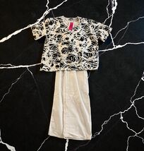 NWT Expo Brand 2 piece Uniform Scrubs set Size 1X black white abstract p... - $26.72