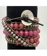Lizou Wrap Bracelet 33-37” Red &amp; Pink Faceted Semi-Precious Stone Beads ... - $28.99