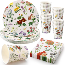 Wildflower Floral Party Decorations Supplies, 96 Pcs Spring Summer Disposable Pa - £32.89 GBP