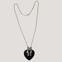 Onyx Black Heart Bow Design 18 Inch Necklace Sterling Silver Pendant 925 Love - $102.85