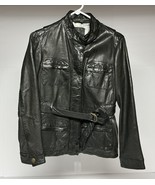 Gap Women’s Leather Jacket Lined Sz Small Belted Moto Retro Biker - $88.52 CAD