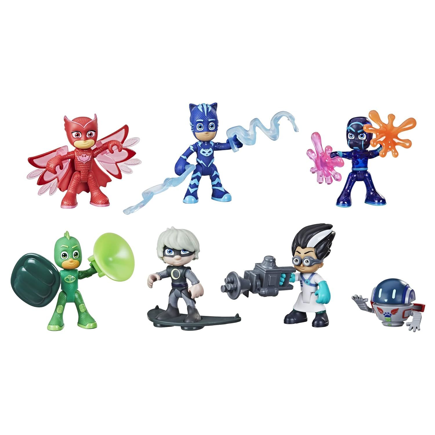 PJ Masks Hero and Villain Figure Set Preschool Toy, 7 Action Figures with 10 Acc