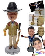 Personalized Bobblehead Clasical Cowboy look dude wearing a leather jacket wth a - £72.11 GBP