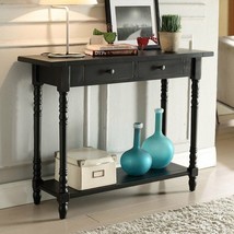 Black Wooden Console Table Behind Sofa Entry Hallway Accent Storage 2 Drawers - £227.41 GBP