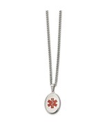 Chisel Stainless Steel Polished w/ Red Enamel Oval Medical ID Pendant 20... - $80.64 CAD