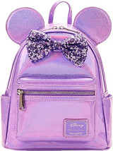 Loungefly Disney Minnie Mouse Purple Holographic + Sequin Bow Mini Backpack - £119.62 GBP