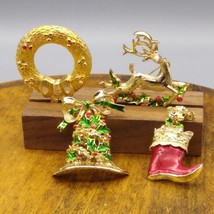 Vintage Gerry&#39;s Christmas Brooch Lot of 4, Winter Holiday Scarf Pins Bundle - £48.58 GBP