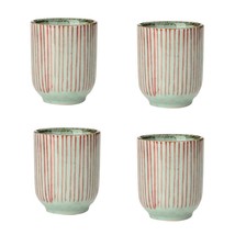 4Pcs Japanese Style Red Stripe Ceramic Teacups Small Straight Wine Glass 150ML(D - £55.70 GBP