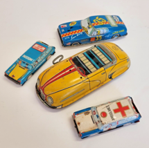 Vintage Lot of 4 Japan Friction Marxs Toys Yellow Car Tin Wind Up Toys 1950&#39;s - £63.30 GBP