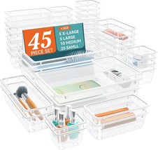 Drawer Organizers Of 45 Pcs Plastic Drawer Organizer Bins, 4 Sizes, Stationery - £25.52 GBP