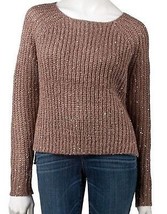 JLo Jennifer Lopez Brown Metallic Sequin Lurex Embellished Crop Sweater ... - $39.99