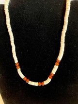 Vintage Hawaiian Natural Puka Shell and Carnelian Stone Necklace 16 Inch - £21.58 GBP