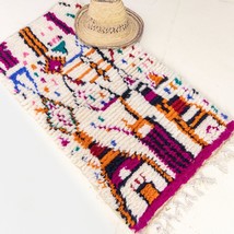 Small Azilal Rug, Pink Moroccan shag Rug 2x3, colorful Berber Morocco Bath Mat - £78.34 GBP