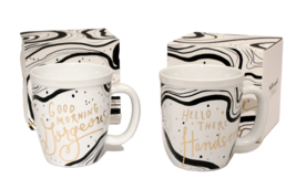 His and Hers Mug Set Hello Handsome Morning Gorgeous Gift Boxed Coffee Cup - £16.43 GBP