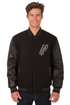 NBA San Antonio Spurs Wool Leather Reversible Jacket Front Patch Logos Black JHD - £175.81 GBP