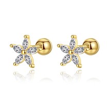 TrustDavis Real 925 Silver Fashion Sweet Flower Shiny CZ Bead Screw Stud Earring - £9.12 GBP