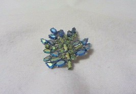 Signed B. David Light Blue Rhinestones Leaf Brooch Pin Silver - $18.51