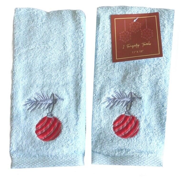 Avanti Christmas Fingertip Towels Ball Ornament Embroidered Holiday Set of 2 - £29.06 GBP
