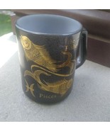 Vintage Zodiac Pisces Coffee Mug Federal Anchor Hocking Style Black &amp; Go... - £7.03 GBP