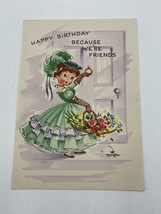 Vintage Paper Birthday Card 1900&#39;s Postcard Rare Victorian Girl with Flo... - £3.72 GBP