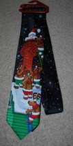 Mens Christmas Tie Holiday Neck Tie Santa Reindeer Roof Black Polyester - £9.39 GBP