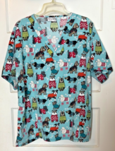 UA Scrubs Women&#39;s Blue Dog &amp; Bone Print Scrub Top Size 3X - $20.10