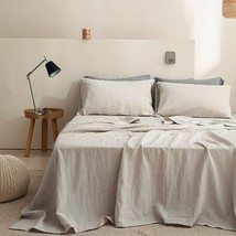 100% Linen Sheet Set 4 Pcs Washed Natural French Flax Bed Sheets (Deep Pocket Fi - £173.03 GBP