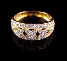 100 diamond 14kt wedding band - Yellow gold wedding ring - mens womens ring - an - £315.74 GBP