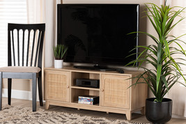 Ogden Light Brown and Natural Rattan 2-Door TV Stand - $134.00