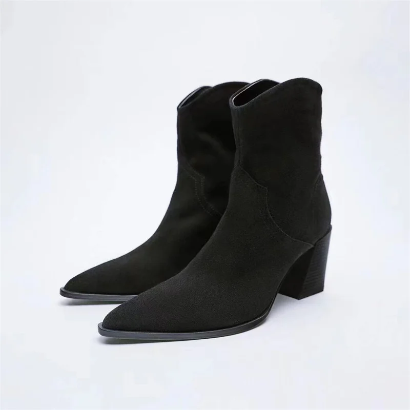 2024 WSL TRAF ZA Women Boots Heeled boy Ankle Boots Autumn Fashion Pointed Toes  - £97.76 GBP