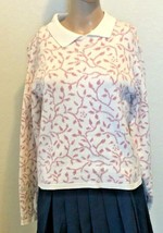 L.L. Bean Women’s Sweater Size S Cream &amp; Dusty Pink Leaf Pattern - $27.21