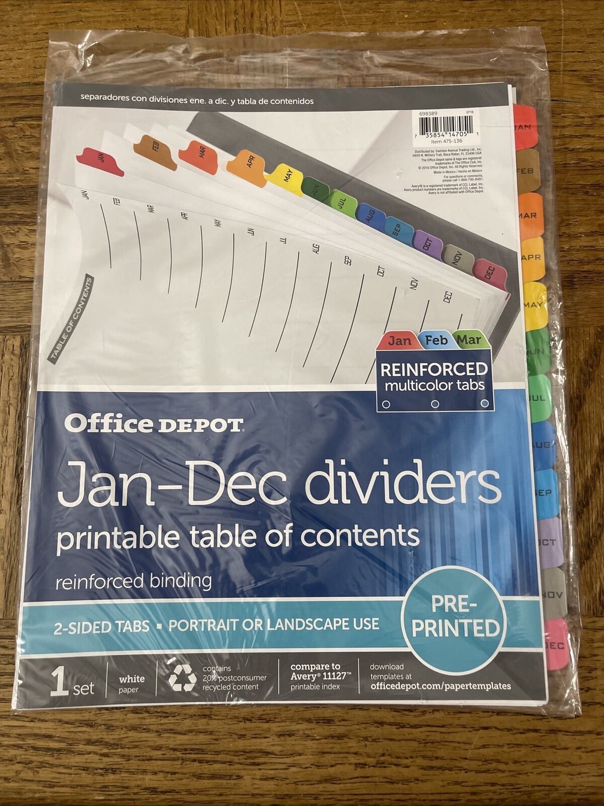 Office Depot Jan-Dec Dividers W/ Printable Table Of Contents - $7.80
