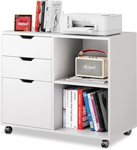 White Devaise 3-Drawer Wood File Cabinet, Mobile Lateral Filing Cabinet, Printer - £92.40 GBP