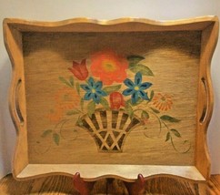 Wooden Floral Painted Tray With Handles Signed Pat Estey 1988 Wall Decor - £31.95 GBP